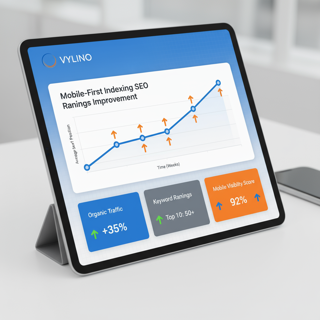 Mobile-first indexing impact on SEO rankings with VYLINO branding