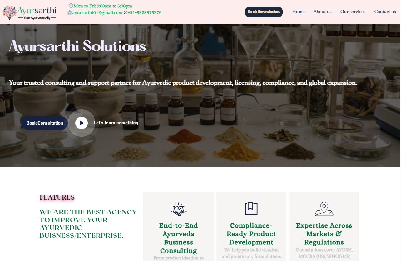Ayur Sarthi healthcare website developed by Vylino