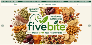 Fivebite.in ecommerce website homepage and product catalogue developed with VYLINO