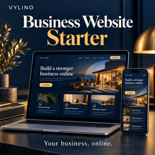 VYLINO Business Website Starter with responsive laptop and mobile website mockups